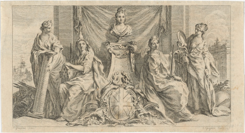 ALLEGORICAL FIGURES ABOUT BUST OF A QUEEN