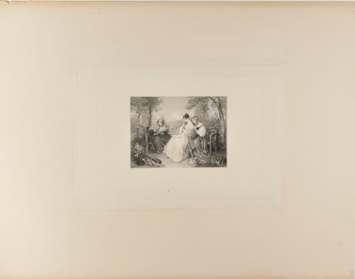 WOMAN READING LETTER TO TWO YOUNG GIRLS