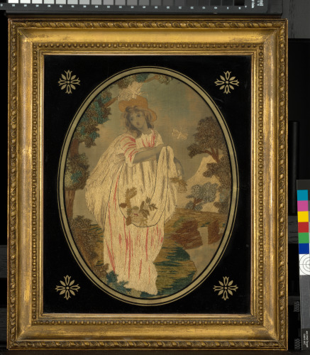 GIRL GATHERING FLOWERS IN HER APRON