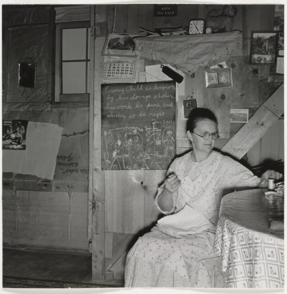 MRS. HULL IN ONE-ROOM DUGOUT BASEMENT HOME, DEAD OX FLAT, MALHEUR COUNTY, OREGON