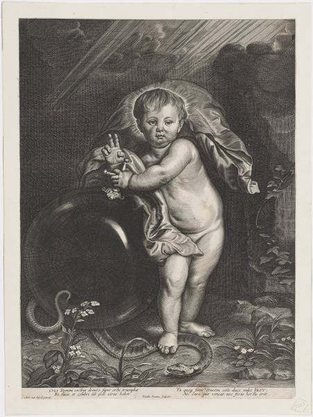 CHRIST AS A CHILD BLESSING, WITH GLOBE AND SNAKE