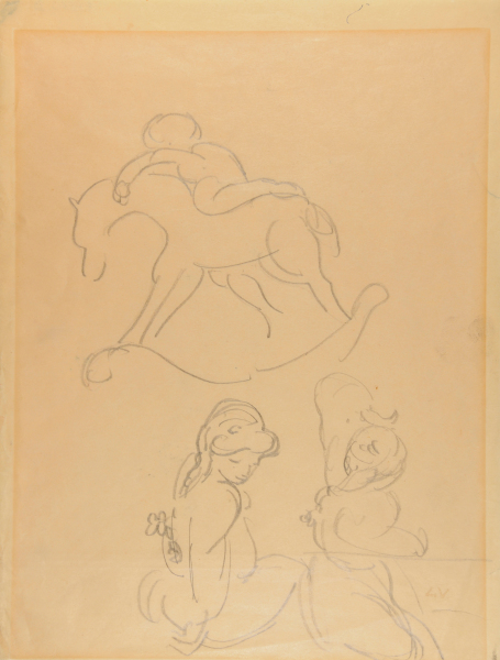 UNTITLED (SKETCHES OF CHILD ON A ROCKING CHAIR AND TWO WOMEN)