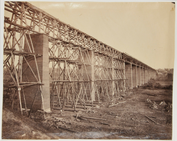 HIGH BRIDGE ACROSS THE APPOMATTOX NEAR FARMVILLE, 1865. NO. 98 FROM GARDNER'S PHOTOGRAPHIC SKETCH BOOK OF THE WAR