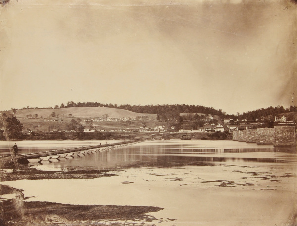 PONTOON BRIDGE AT BERLIN ON THE POTOMAN FROM THE VIRGINIA SHORE, NOVEMBER 1862. NO. 25 FROM GARDNER'S PHOTOGRAPHIC SKETCH BOOK OF THE WAR