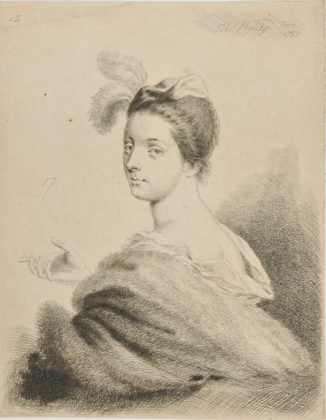 HALF LENGTH OF LADY WEARING PLUMES IN HER HAIR