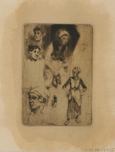 SKETCH: WOMAN HOLDING A PAIR OF SHOES, WOMAN WITH FISTS ON HER HIPS, ETC.