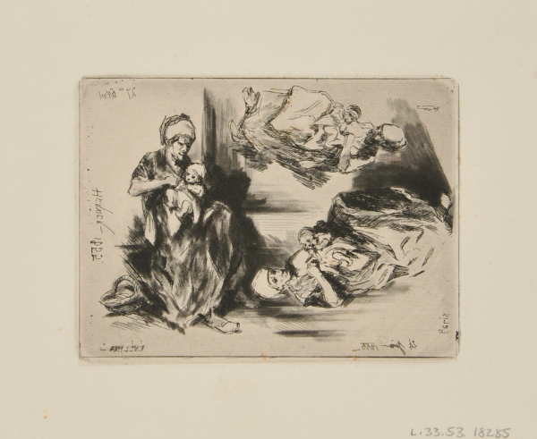 THREE SKETCHES OF A WOMAN HOLDING A BABY