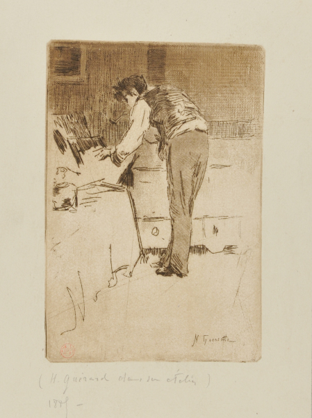 HENRI GUÉRARD CONSULTING A BOX OF PRINTS
