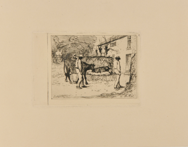 FARMERS BRINGING HOME A YOUNG CALF BORN IN THE FIELDS