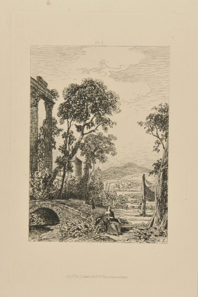 WOMAN SEATED AT A BRIDGE IN RUINS
