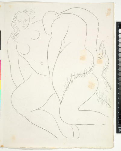 NYMPHS (REFUSED ETCHING ON PAGE PROOF, RECTO); NYMPH AND FAUN (PUBLISHED STATE, INSIDE FOLD)