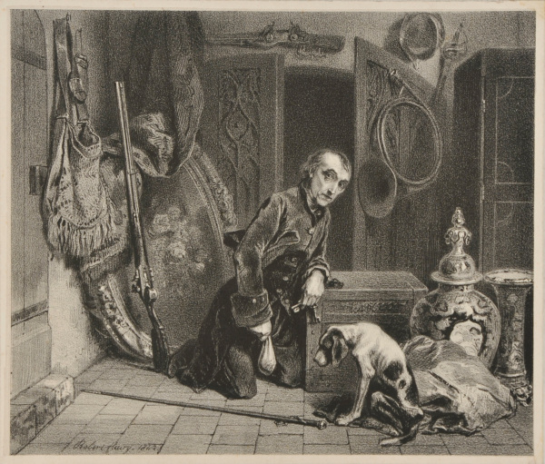 INTERIOR WITH MAN KNEELING ON THE FLOOR