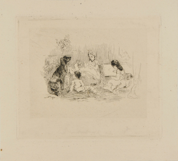 FAMILY SCENE WITH DOG