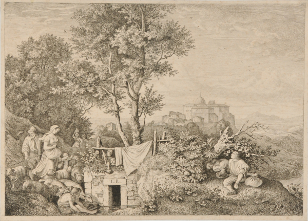 LANDSCAPE WITH SHEPHERDS AND SHEPHERDESS AT BRIDGE