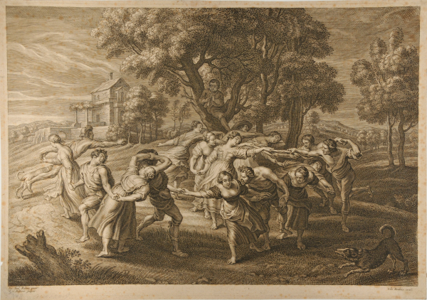 LANDSCAPE WITH SIXTEEN MEN AND WOMEN DANCING IN A CIRCLE