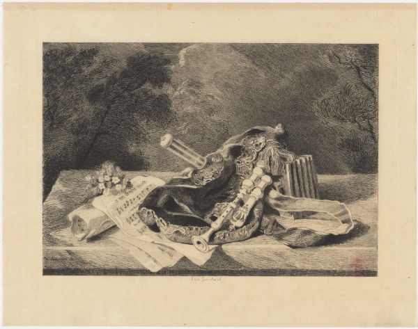 BAGPIPES, WITH THE SCORE OF THE SONG "O MA TENDRE MUSETTE"