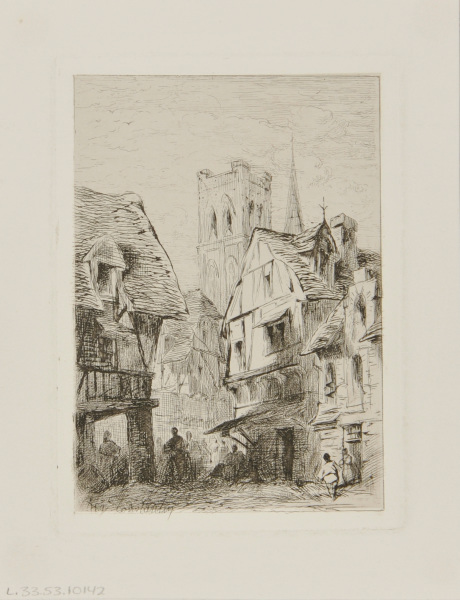 VILLAGE SCENE WITH CHURCH IN THE BACKGROUND