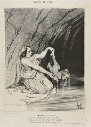 Le Baptême D’Achille. / Comme on trempe une arme de guerre, / Thétis de son moutard voulant faire un héros, / Le trempa dans le Styx dès qu’il vit la lumière; / Ce qui prouve qu’un bain est bon à tout propos. / (De l’influence des bains, poëme par Mr. Vigier).