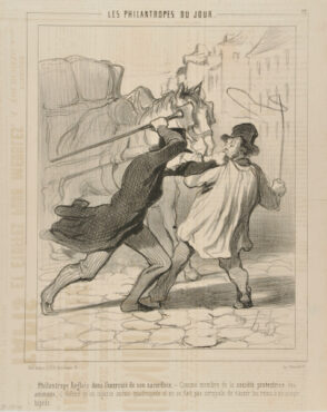Philantrope Anglais dans l’exercice de son sacerdoce. – Comme membre de la société protectrice des animaux, il défend qu’on injurie aucun quadrupède et ne se fait pas scrupule de casser les reins à un simple bipède.