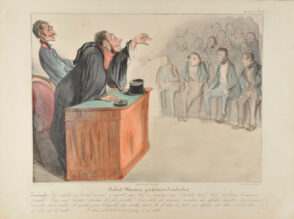 Robert Macaire professeur d’industrie. Exemple : Vous achetez un procédé nouveau, n’importe quoi, bon ou mauvais, vous l’achetez 600 f. – 500 f. 25 francs, le moins possible ! Vous créez 500,000 f. d’actions, le plus possible ! Vous faites des annonces-monstres, des affiches-monstres, des promesses-monstres, vous réalisez le capital, vous l’empochez, vous mettez ensuite la clé sous la porte, vous déposez votre bilan, c’est-à-dire le bilan de la société……… Le tour es fait et vous passez à un autre.