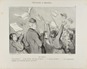 Une Émeute. – Po po polisson!… je vais dou dou …bler tous vos devoirs!… – De quoi des devoirs….. sous un gouvernement despotique c’est l’insurrection qui est le seul devoir!….
