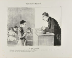 La Leçon D’Histoire. – Comment, drôle, vous ne savez pas le nom des trois fils de Dagobert… mais vous ne savez donc rien de rien….. mais vous voulez donc être toute votre vie un être inutile à la société!….