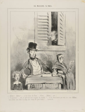 Adieu!…. Adieu!…à la Grâce de Dieu… Adieu… Adieu!… etc. – Sacrrristi!… est-ce que vous vous moquez du monde?… v’là deux heures que vous me criez Adieu…, mais fichez-moi donc le camp une bonne fois pour toutes!…. sacrrristi.