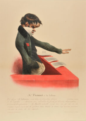 Mr. Viennet à la Tribune. Que dis-je ! (Mr. Laboissière, vous dites de fort jolies choses)…….. servons-nous de la cupidité…….. donnons aux ministres les fonds qu’ils nous demandent…… et votons des lois repressives la légalité actuelle nous tue etc. etc. etc. etc. etc.. l’orateur a parlé sur ce ton là pendant trois heures et trente-cinq minutes personne n’a pris la peine de lui répondre.