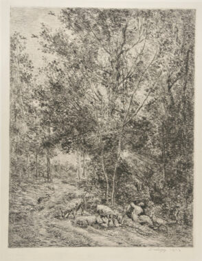 Shepherd, Shepherdess and Flock of Sheep