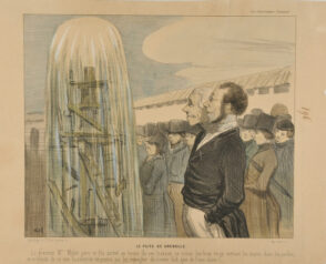 Le puits de Grenelle. Le directeur Mr. Mulot père et fils arrivé au terme de ses travaux se croise les bras en se mettant les mains dans les poches, et se félicite de ce que la postérité ne pourra pas lui reprocher de n’avoir fait que de l’eau claire!..