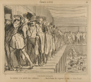 Une visite aux bains. La queue à la porte des cabinets – ou le bain de vapeur avant le bain froid.