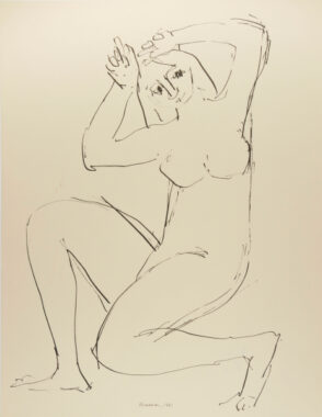 Nude Kneeling on One Knee with Raised Arms
