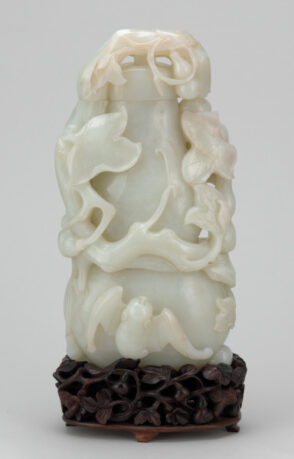 Covered Vase Decorated with Leafy Double Gourd Vine, Double Gourds and Bats