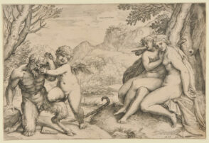 Cupid Conquering Pan in Presence of Two Nymphs
