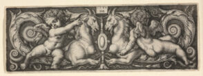 Ornament with Two Genii Riding Two Chimeras