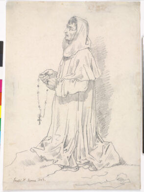 A Pilgrim Kneeling Saying His Rosary