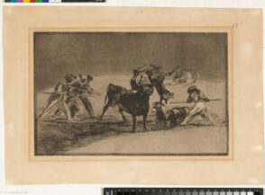Palenque de los moros hecho con burros para defenderse del toro embolado (The Moors use Donkeys as a Barrier to defend themselves against the bull whose horns have been tipped with balls)