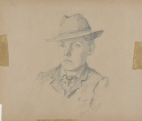 Sketch from a Camping Trip on the Lower Susquehanna in 1887 (bust length portrait, 3/4 pose, of a young man, wearing a hat)