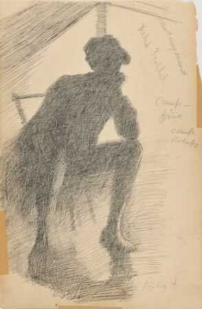 Sketch from a Camping Trip on the Lower Susquehanna in 1887 (study of a back lighted seated figure. Inscribed: ‘Not my insert/Veiled Prophet/Camp fire/Camp Roberts/Bert by the Campfire/Bert.’