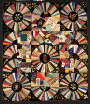 Crazy Quilt with Wheel Motifs