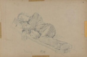 Sketch from a Camping Trip on the Lower Susquehanna in 1887 (study of a man sleeping on a cot). Inscribed: ‘Camp R 6-22/Tommy.’
