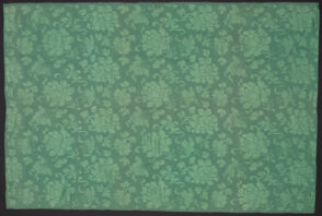 Green Damask Panel with Flowers and Butterflies
