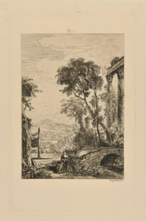 Woman Seated at a Bridge in Ruins