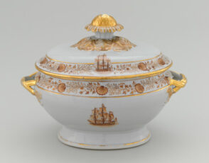 American Market Covered Soup Tureen Decorated with a Sailing Vessel
