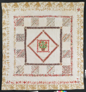 Floral Basket Medallion Quilt with Flying Geese Borders