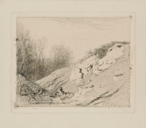 Landscape with shepherd and his flock on path