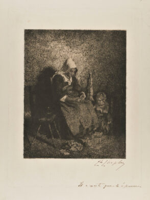 Fileuse et son enfant, Auvergne (première planche)