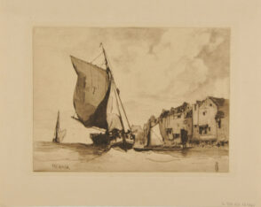 Fishing Boats at Sea, with Village in the Background