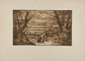 Man walking with Horse in Woods