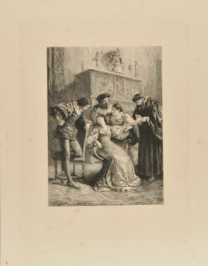 Seated Woman Surrounded by Four Figures